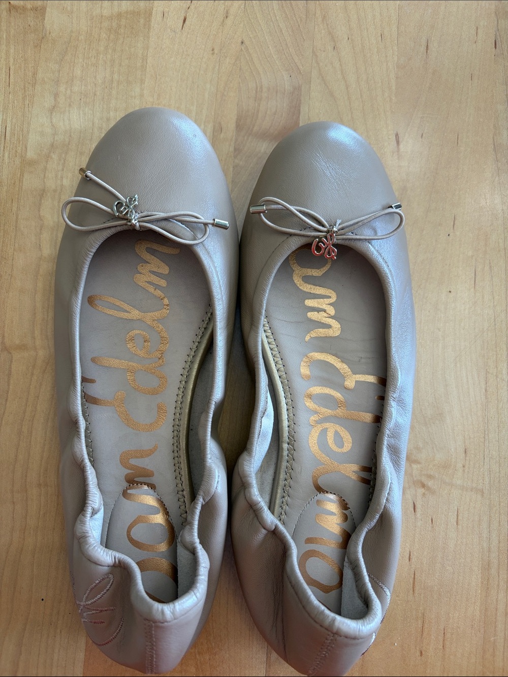 Sam Edelman Taupe Leather Ballet Flats with Bow